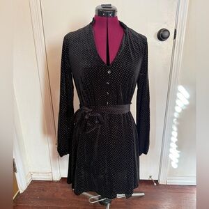 Medium City Studio long sleeve black velvet dress with gold embellishments